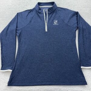 Peter Millar Ridgewood Blue Heather Quarter Zip Pullover Top Women L UPF 50+